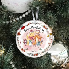 Personalized Winnie The Pooh Friends First Christmas 2025 Circle Ornament
