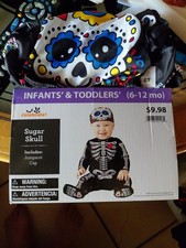 Celebrate Sugar Skull Skeleton Infant Costume 6-12 Months 2 Pc Jumpsuit Cap NWT