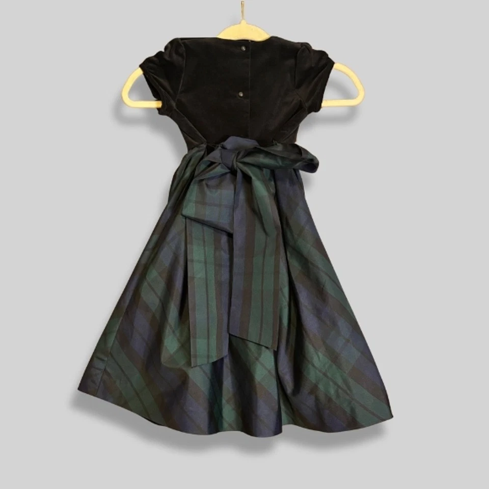 Vestido de fiesta a cuadros de terciopelo negro con lazo Chaps Girls 5 Foto 2 de 4