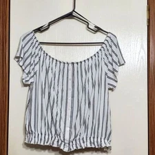H&M Womens Sz Large Crop Top White And Black Stripe