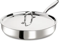 12 Inch Tri-Ply Stainless Frying Pan,Frying Pan with Lid, Induction Cooking Pans