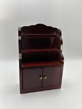 VNTG Wood TOY DOLLHOUSE/KITCHEN Hutch Open Shelves STORAGE Walnut Toned Cabinet