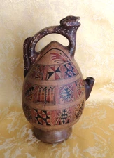 Handle Decorative Clay Art Pottery Llama Alpaca Jug Cheetah Figural Top 8" H