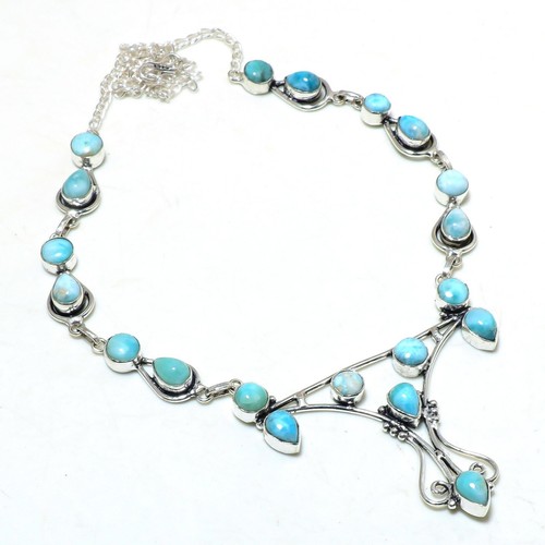 Collier Fait Main En Argent 925 Avec Pierre Larimar - Pendentif Réglable - Neuf Sans Boîte