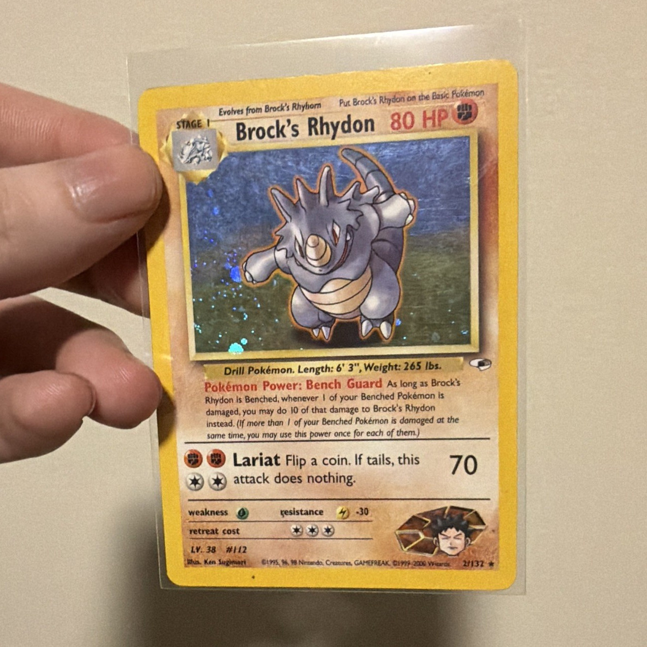 Pokemon TCG Brock's Rhydon 002/132 Gym Heroes Holo Rare Eng 2000 80 HP