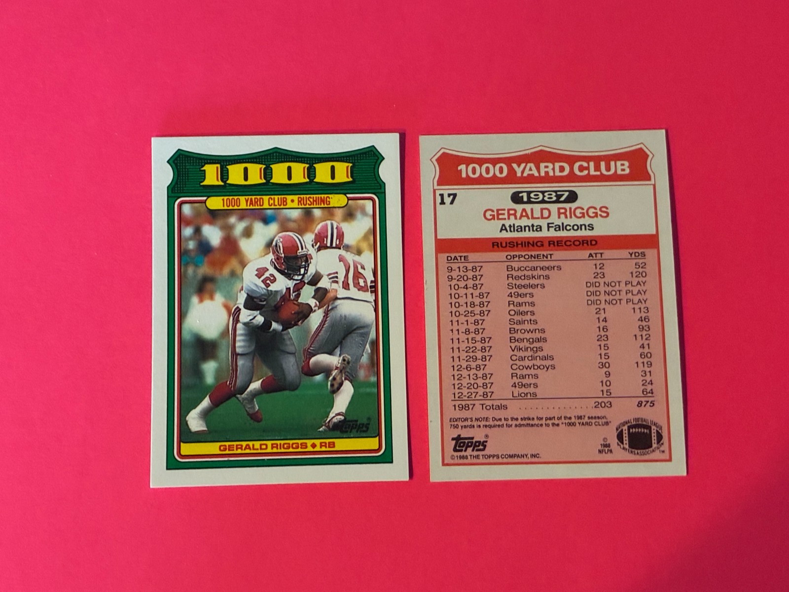 1988 Topps 1000 Yard Club #17 Gerald Riggs Falcons