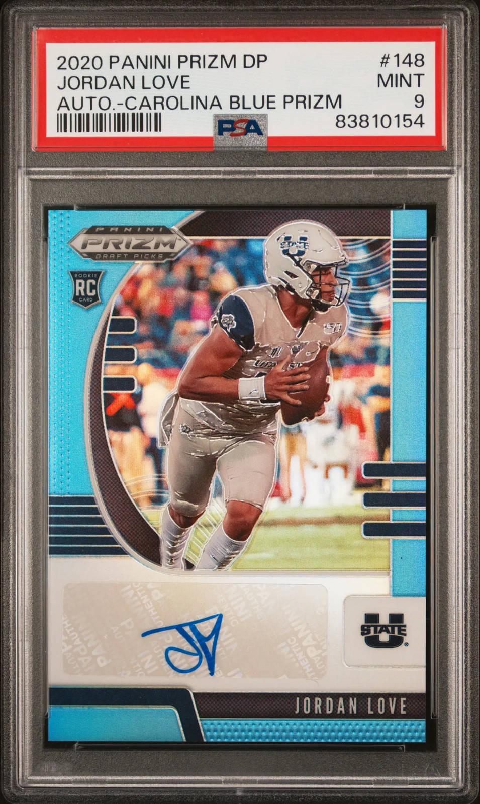 2020 Prizm Draft Picks Jordan Love Auto Carolina Blue Rookie PSA 9 MINT Packers