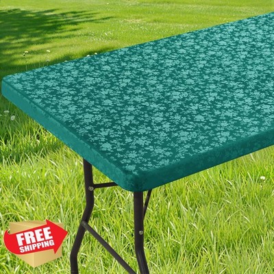Smiry Fitted Vinyl Tablecloth Christmas Green 30x96 Waterproof Wipeable