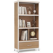 5-Tier Industrial Freestanding Bookcase w/4 Storage Compartments Fabric Drawer