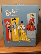 1961 Vintage Mattel Ponytail Barbie Doll Blue Vinyl Case w/ Original Drawers