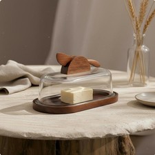 Butter Dish with Glass Lid Fresh Keeping Kitchenware Elegant Design