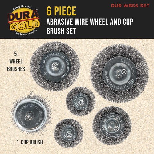 6pc Abrasive Wire Wheel and Cup Brush Set, 1/4" Drill Shank, Grind Remove Rust - Picture 2 of 5