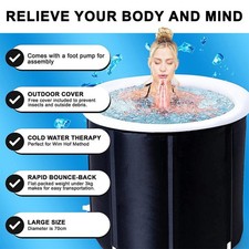 Portable Ice Bath Tub for Cold Water Therapy Lid Recovery Plunge Pool 75*80cm UK