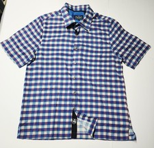 Nat Nast Luxury Originals Silk Blend Blue Gingham Check Bowling Shirt NWOT