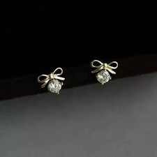 0.35TCW Round 2 Stone Stud Earrings Bow Shape For Birthday Gift 14k Yellow Gold