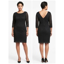 Banana Republic Black Floral Lace 3/4 Sleeve Sheath Dress Women Size 12