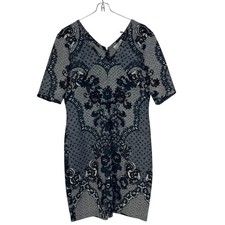 Yoana Baraschi Women's Dress Faux Lace Sheath Scoop Neck 3/4 Sleeve Back Zip 8