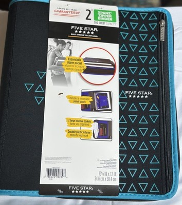 Five Star 2'' Zipper Binder, Ring Binder, Xpanz Blue Black 380 Sheet Capacity