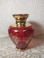 Vintage FERRO & LAZZARINI Ruby Red Art Glass Vase 24K Gold Leaf Gorgeous Glow 