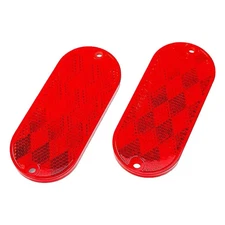 RED Stick on Reflectors Truck RV 4-3/8" X 1-7/8" Oval Quick Mount  2-Pack