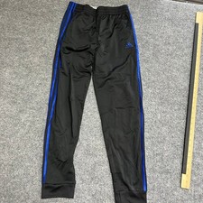Adidas Track Pants Youth Size XL Black Blue Stripe Jogger Athletic Tapered Cuff