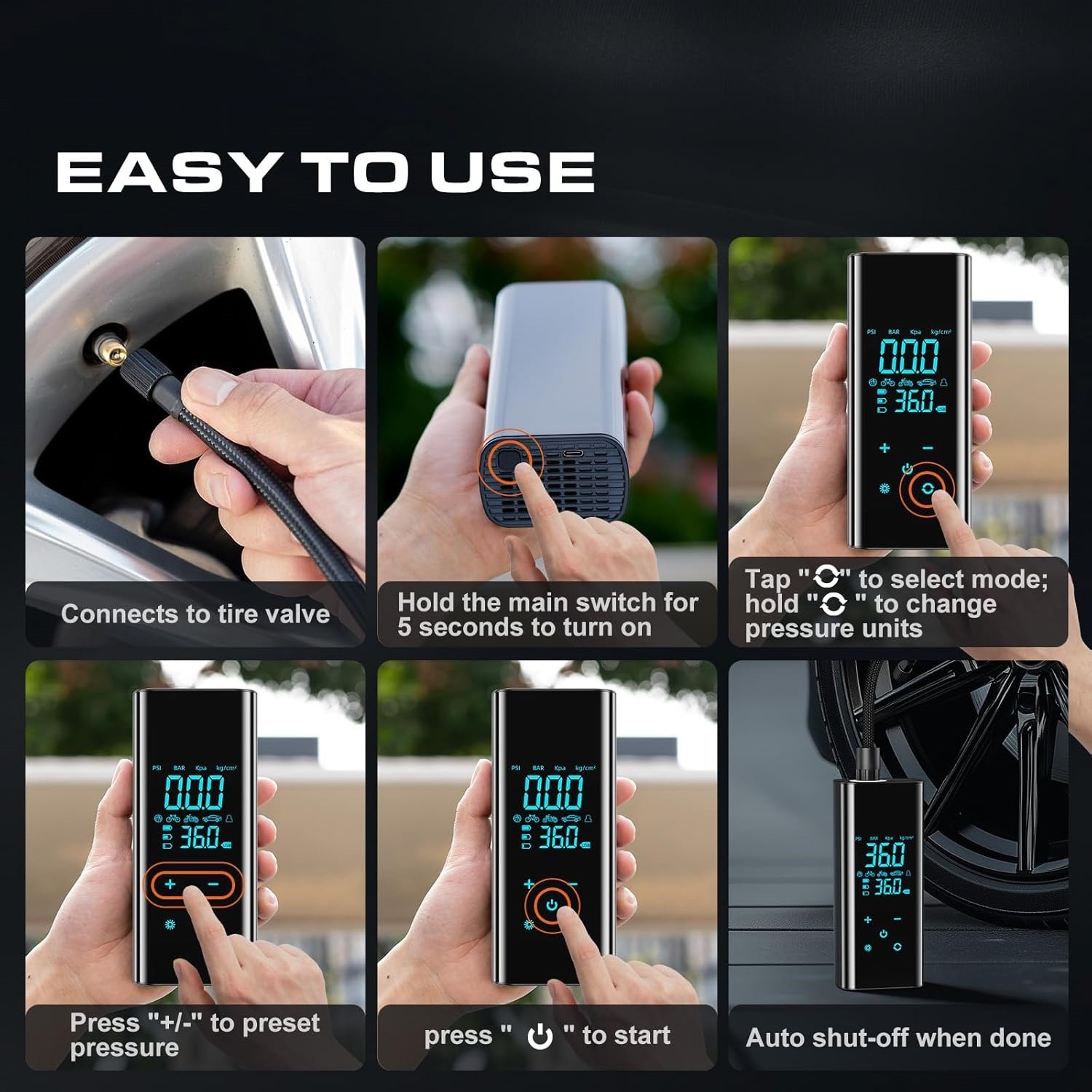 Cordless Air Pump for Car Tires Inflator Portable Air Compressor 150 PSI