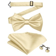 Bow Ties for Men Solid Color Pre-Tied Bow Tie and Pocket Square Cufflinks Set