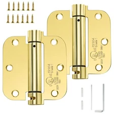 Self-Closing Door Hinge 3.5 Inch Rounded, Spring Loaded Hinge Adjustable Tension