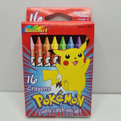 VTG Vintage Pokemon 16 Crayon Box RoseArt 1999 Nice Condition- New Crayons!