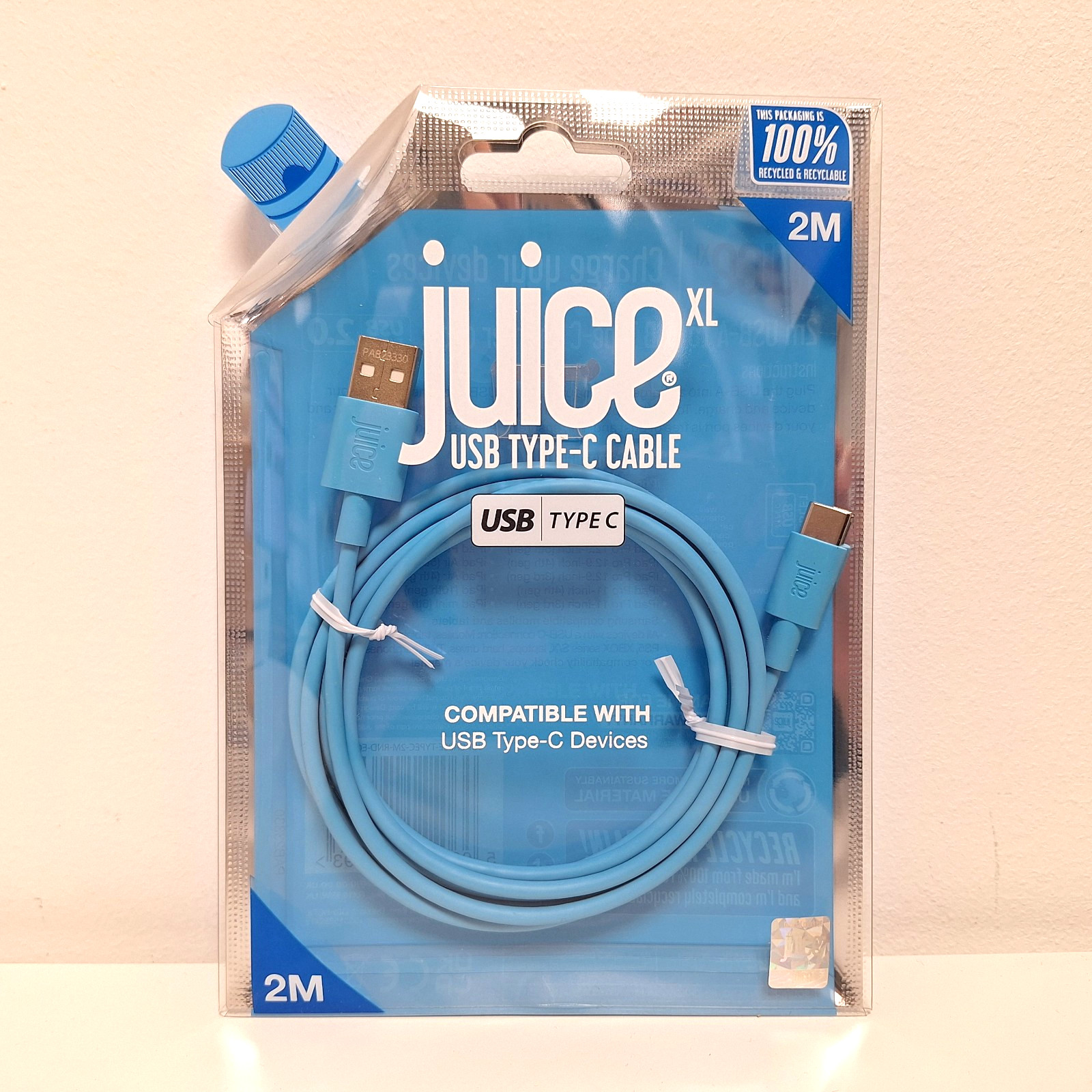 Juice USB Type-C 2m Charge & Sync Cable Aqua XL 2 metre USB-C iPhone Samsung
