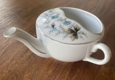 ANTIQUE White INVALID Porcelain FEEDER  - Blue Floral Pattern VINTAGE