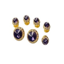 Big  Tall Amethyst Faceted Crystal Studs and Cufflinks in Gold Tone Finish