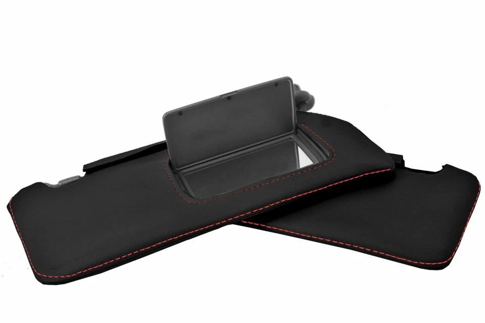 Fits 2002-2006 Acura RSX PVC Leather Sunvisors 2PC Cover Black Red Stitch - Image 2 of 4