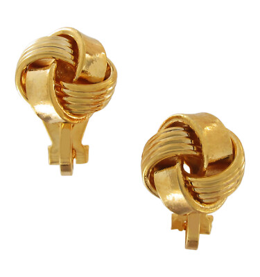 Gold Tone Spiral Striped Twisted Knot Clip Earrings Small