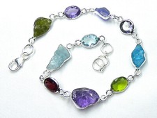 💝Blautopas, Aquamarin, Granat, Amethyst, Peridot, Türkis  Armband 925 Silber💝