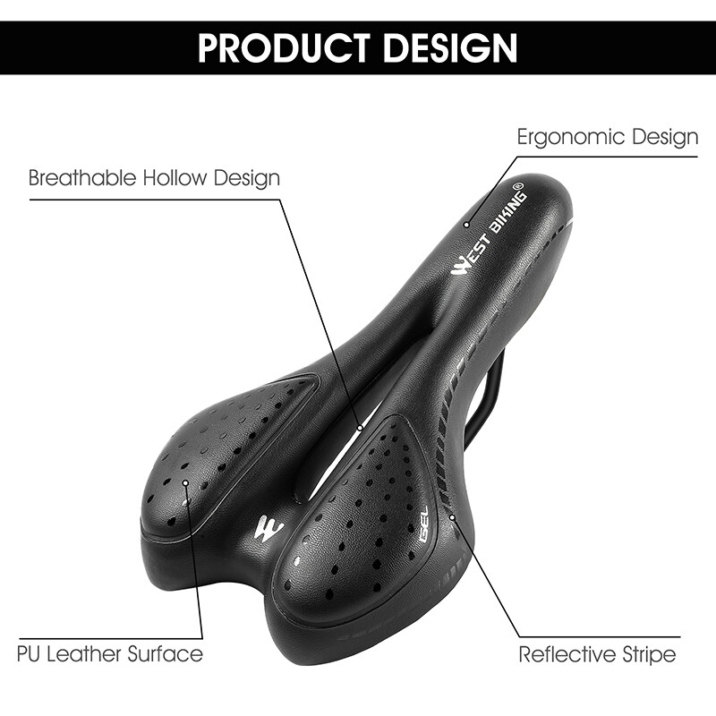 WEST BIKING Soft Padded MTB Road Bike Bicycle Gel Saddle Seat Cushion
