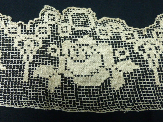 4 Piezas ANTIGUAS TIRAS DE ENCAJE Sepia CHECO Húngaro CORTINA ADORNO Hecho a mano FLORAL Foto 2 de 4