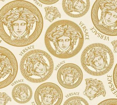 Papel Pintado Versace Home Designer 38611-5 Logo Cabeza Medusa Blanco Crema Dorado (8,35€/1m²)
