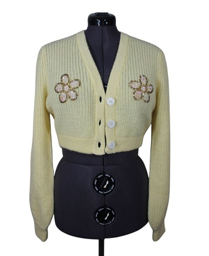 Alessandra Rich women's cropped embellished sequin mohair knit cardigan sweater - Picture 3 of 12