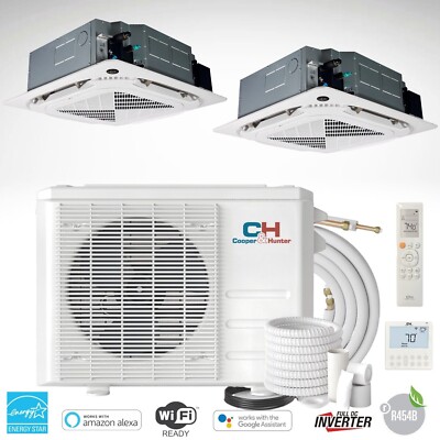18000 BTU Dual 2 Zone Mini Split Heat Pump Cassette Air Conditioner 2x 12000