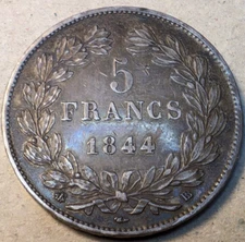 France 5 Francs 1844 BB Strasbourg Louis Philippe I km749.3