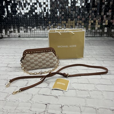 Michael Kors Livia Small Cloud Clutch Crossbody Bag Purse Brown