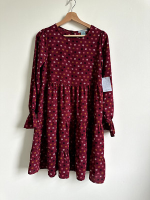 NWT Good Luck Gem women's  Crepe Long Sleeve Tiered Dress Size X-Small in wine