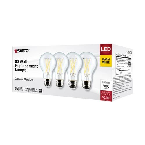 4 Pack 8W =60W Antique A19 LED Filament Victorian Style 2700K Clear E26 Base - Picture 6 of 11