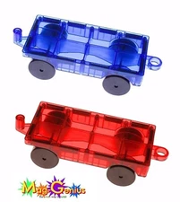 Mag-Genius Tiles Car Truck Train Magnet Building Tile Toy Add On, Red/Blue Pc