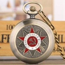 Steampunk Communist/Fireman Unisex Analog Quartz Pocket Watch Necklace Chain