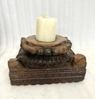 Antique Wooden Column Pillar Candle Holder Stand Original old Hand Carved