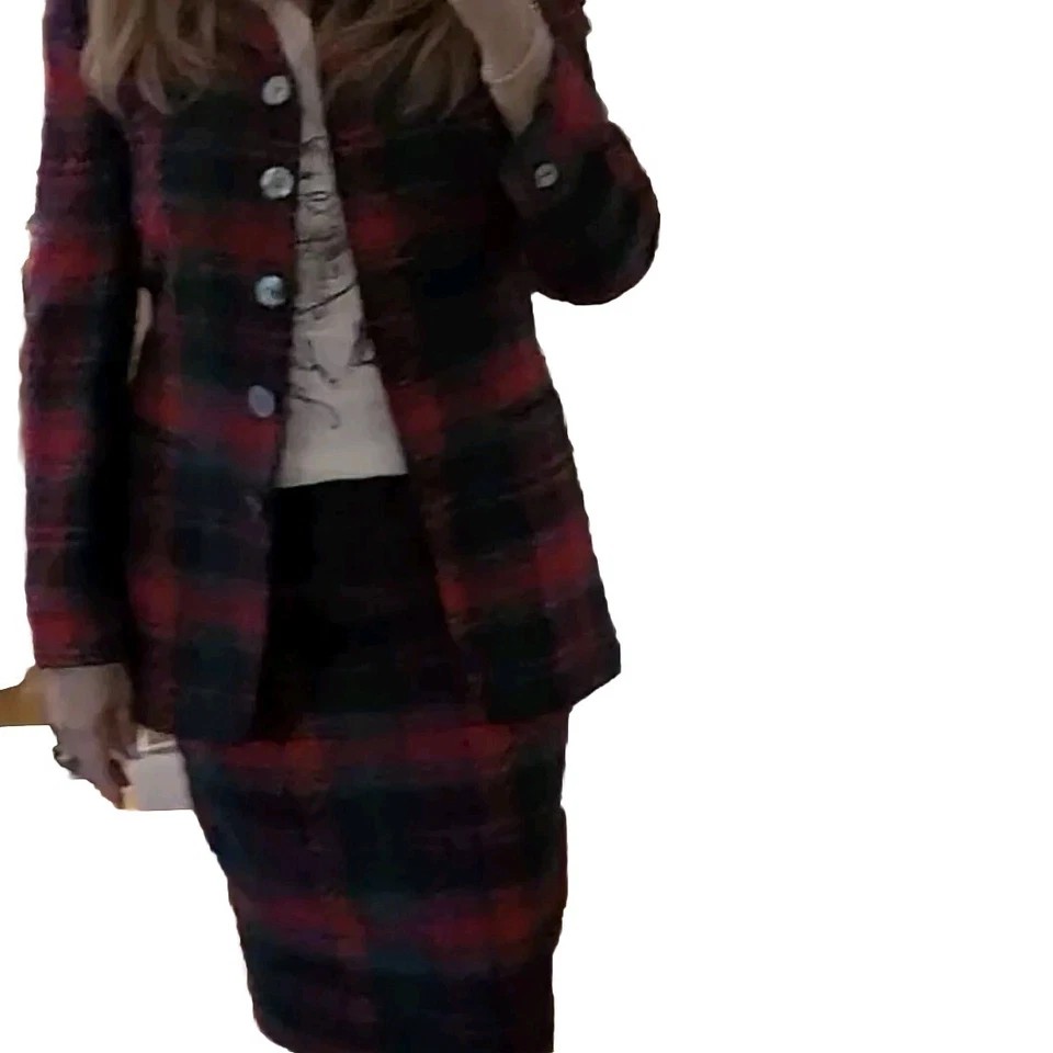 Traje De Colección David Hills Para Mujer Tweed Rojo Verde Talla 6 Lana Acrílico Oficina Clásico Foto 2 de 4