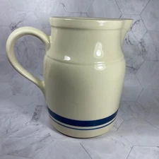 Vintage Roseville Friendship Pottery Co. Blue-Stripe Stoneware Pitcher 64-Ounce