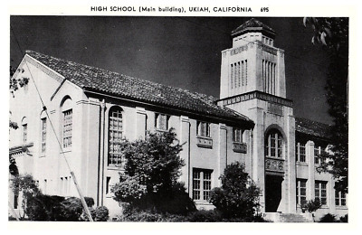 Ukiah Kalifornien High School Hauptgebäude BV& W RPPC Karte 1947